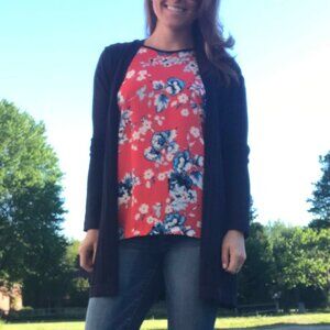 Karen Scott Navy Knit Cardigan Long Sleeve Open Front Size Small